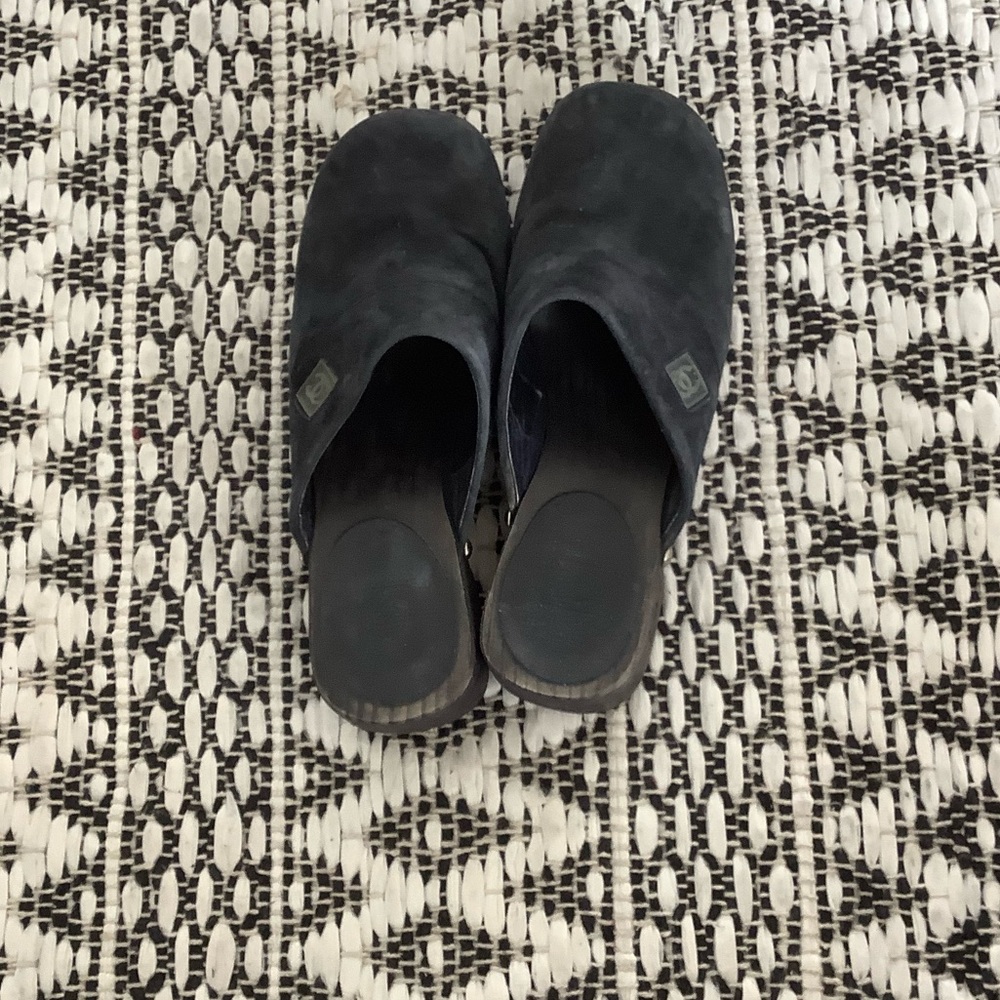 Chanel Runway CC Black Suede Clogs Size 6
